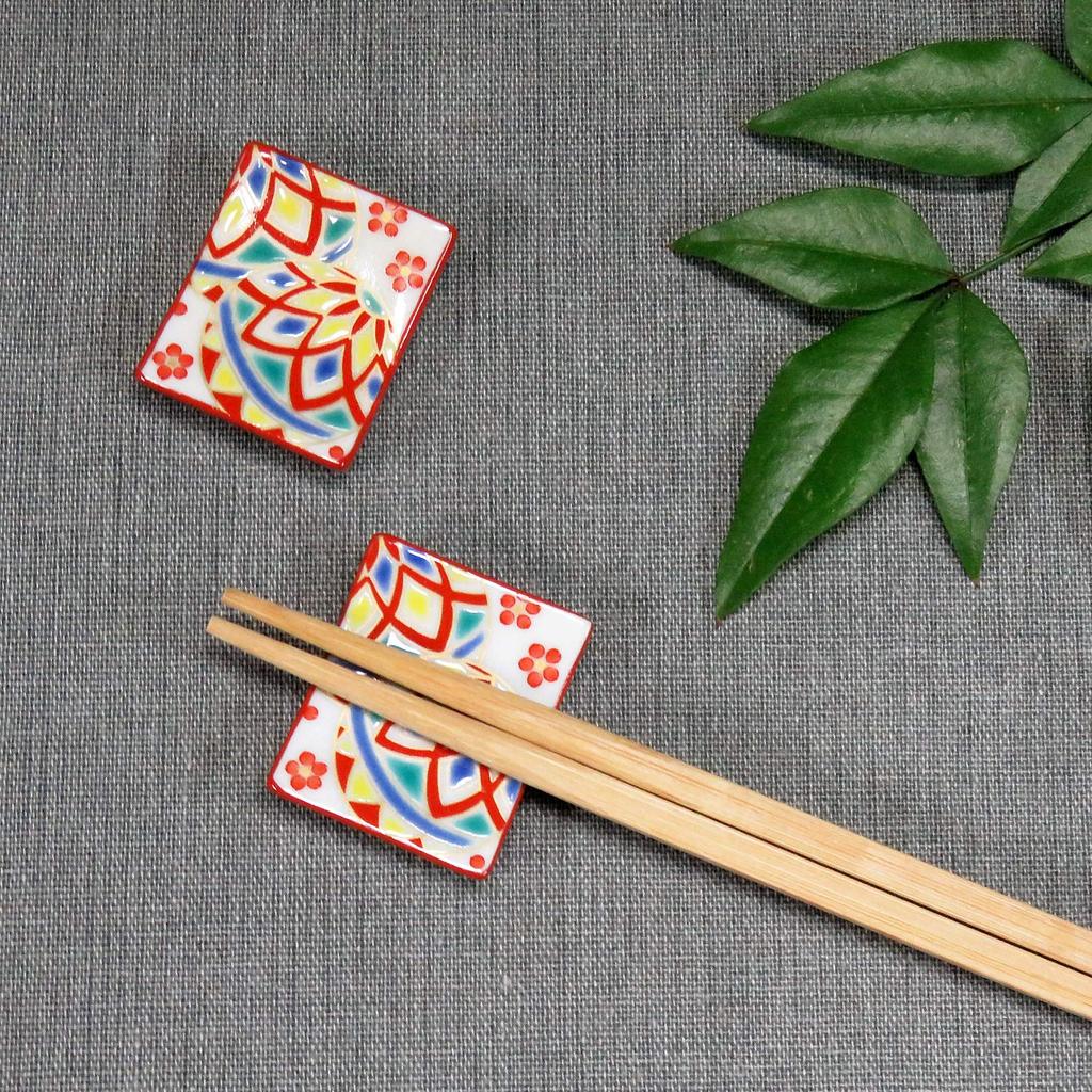 Chopstick rest stylish Kutani ware pair chopstick rest set temari pottery cutlery rest made in Japan