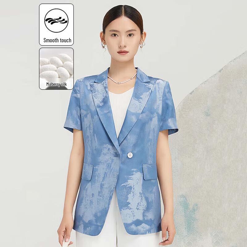 JESSIE Women s Artistic Silk Tie-Dye Short-Sleeve Blazer S