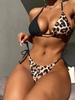 Nový Evropský a Americký Dvoudílný Dámský Plavky Leopardí Vzor Sexy Tanga s Zavazováním za Krk Bikini Trojúhelníkové Kalhotky Bikini