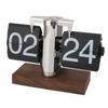 Flip Desk Clock Auto Mechanical Flip 24H Wood Base Stainless Steel Vintage Retro Digital Table Clock for Home Office