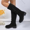 Fashion Boots for Women 2025 Spring Autumn Suede Thick Medium Heel Pleated Mid-calf Boots Casual Platorm Solid Slip on Knight Booties
