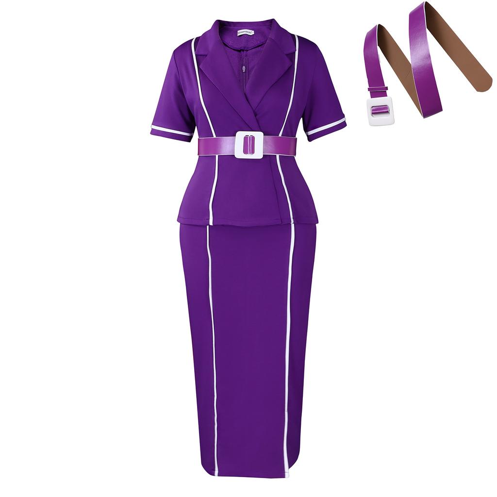 Women's New Fashion Short-sleeved Suit Collar High Waist Ruffle Edge O Dress