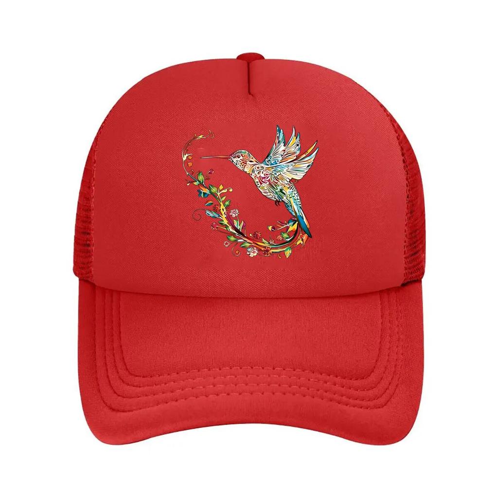 Rainbow Hummingbird Print Baseball Cap Unisex SoftTop Casual Hat with Curved Brim Breathable All Mesh Baseball Cap