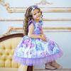 Girl's Holiday Formal Dress with Bowknot Headdress, Printed Christmas Baby Dress
