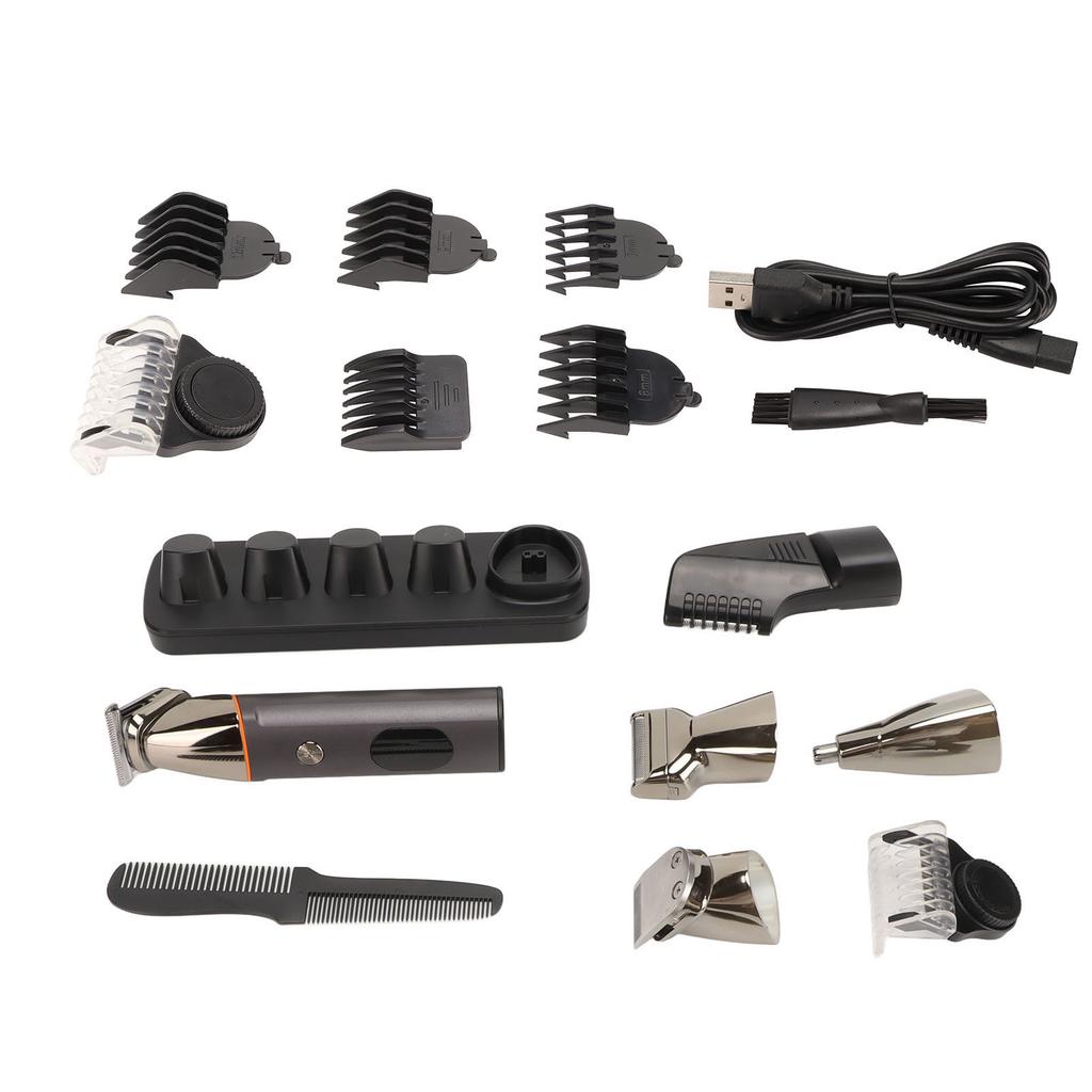 Electric Hair Clipper Waterproof Nose Hair Cutter Eyebrow Grooming Beard Trimming Set with 6 Guide Combs