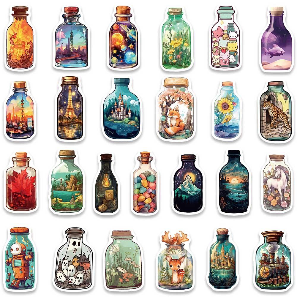 50pcs Beautiful Art Glass Bottle World Stickers Mushroom Forest Graffiti Stickers for DIY Luggage Laptop Motorcycle Bicycle S