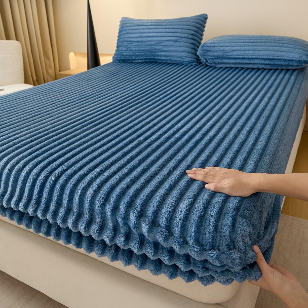 

2025 Large Rabbit Fur Plush Drawstring Fitted Sheet - Single Piece 120x200cm Fitted Sheet + 1 Pillowcase