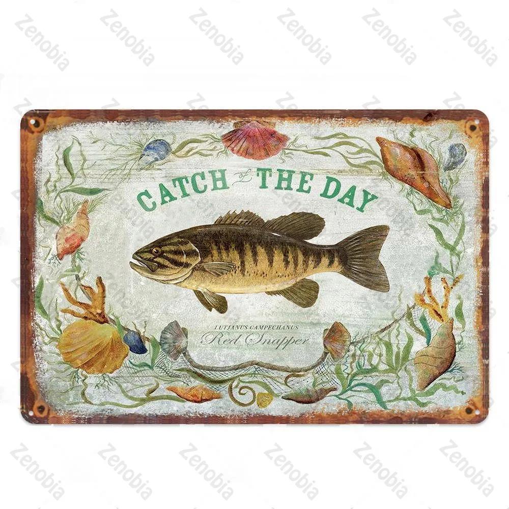 Fishing Decor Vintage Tin Sign Retro Metal Sign Wall Decor for Lake House Cabin Fishing Gift Metal Plate