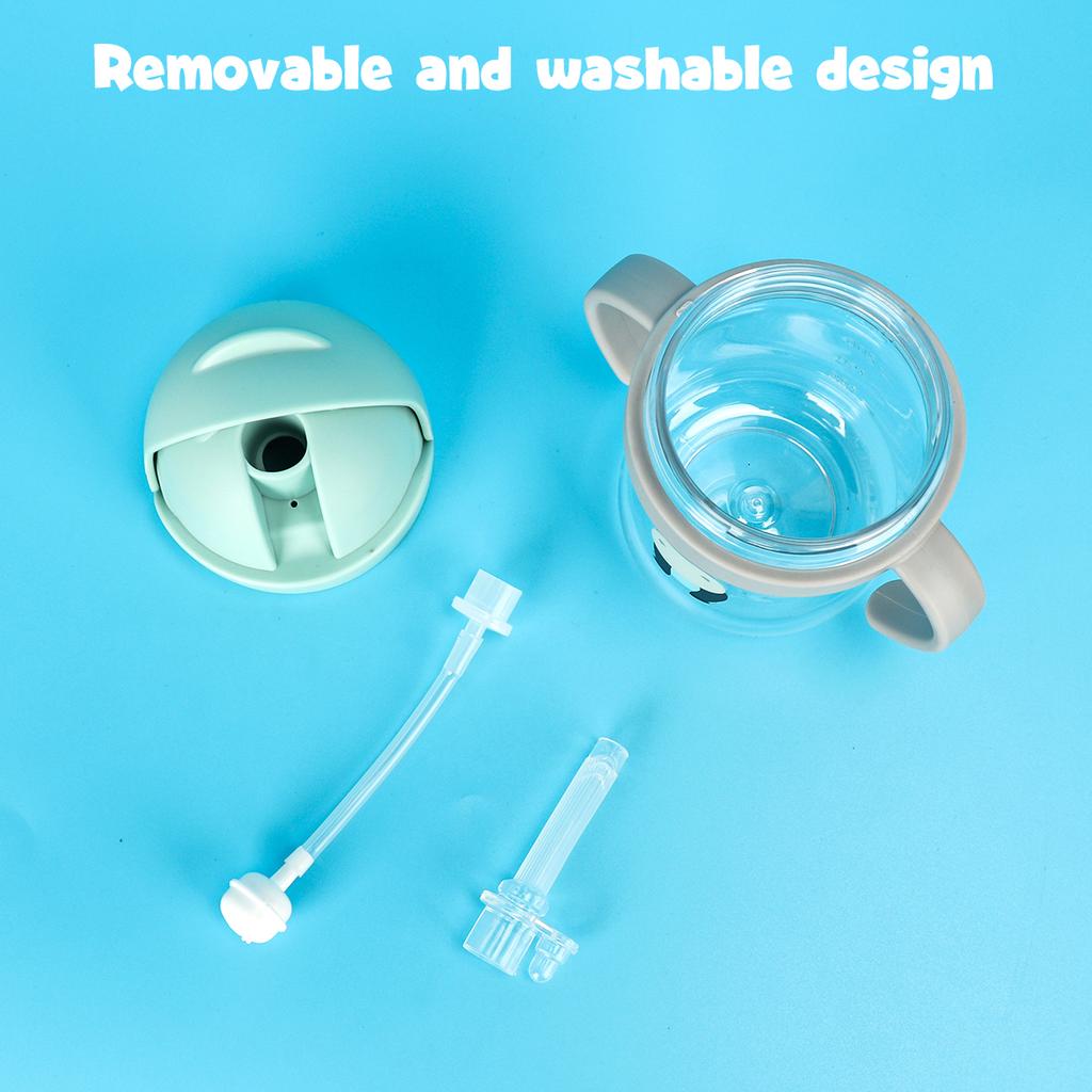 High-Quality Children Water Bottle 250ml/350ml Featuring Straw and Anti Leak Silicone Ball Wide Mouth Baby/Toddler Sippy Cup