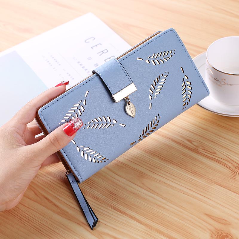 Women Wallet Purse Female Long Wallet Gold Hollow Leaves Pouch Handbag for Women Coin Purse Card Holders Portefeuille Femme