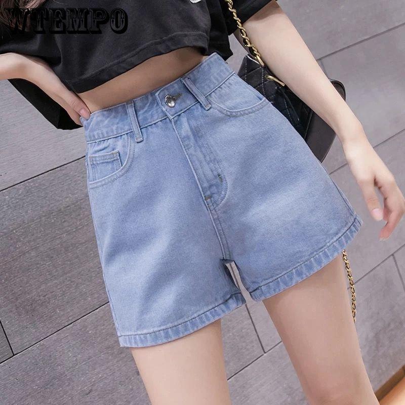 WTEMPO Denim Shorts Women's Summer High Waist Loose Shorts Slim Breathable Wide Leg Pants