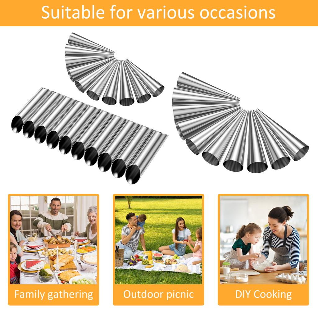 20/30Pcs Cannoli Tubes Stainless Steel Cream Horn Mold Non-Stick Cannoli Forms Conical Tube Cone Dessert Pastry Roll Baking Tool