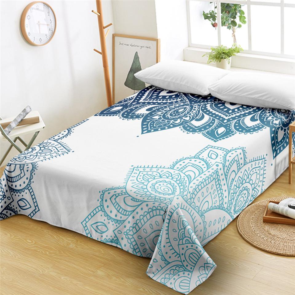 Bohemian Mandala Bed Sheet Boho Style Flat Sheet Colorful Ethnic Retro Floral Bed Linen Women King Queen Polyester Bedding Sheet