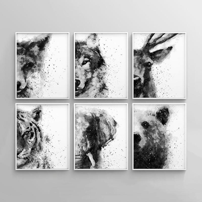 Watercolor animal canvas painting Nordic poster and print wall art deco picture living room decorative painting