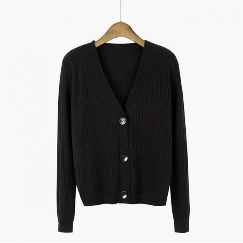 V-Neck Knitted Cardigan: Retro Hong Kong Style Sweater for Spring & Autumn, Long Sleeve Short Jacket for Women