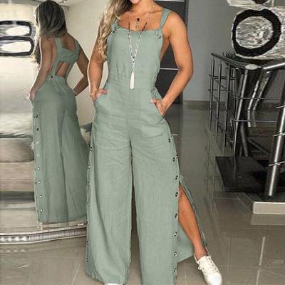 Bayanlar Seksi Romper Tulum Yaz Kolsuz Bükülmüş Pamuklu Pantolon Düğme Açma Moda Kadın Tulumları