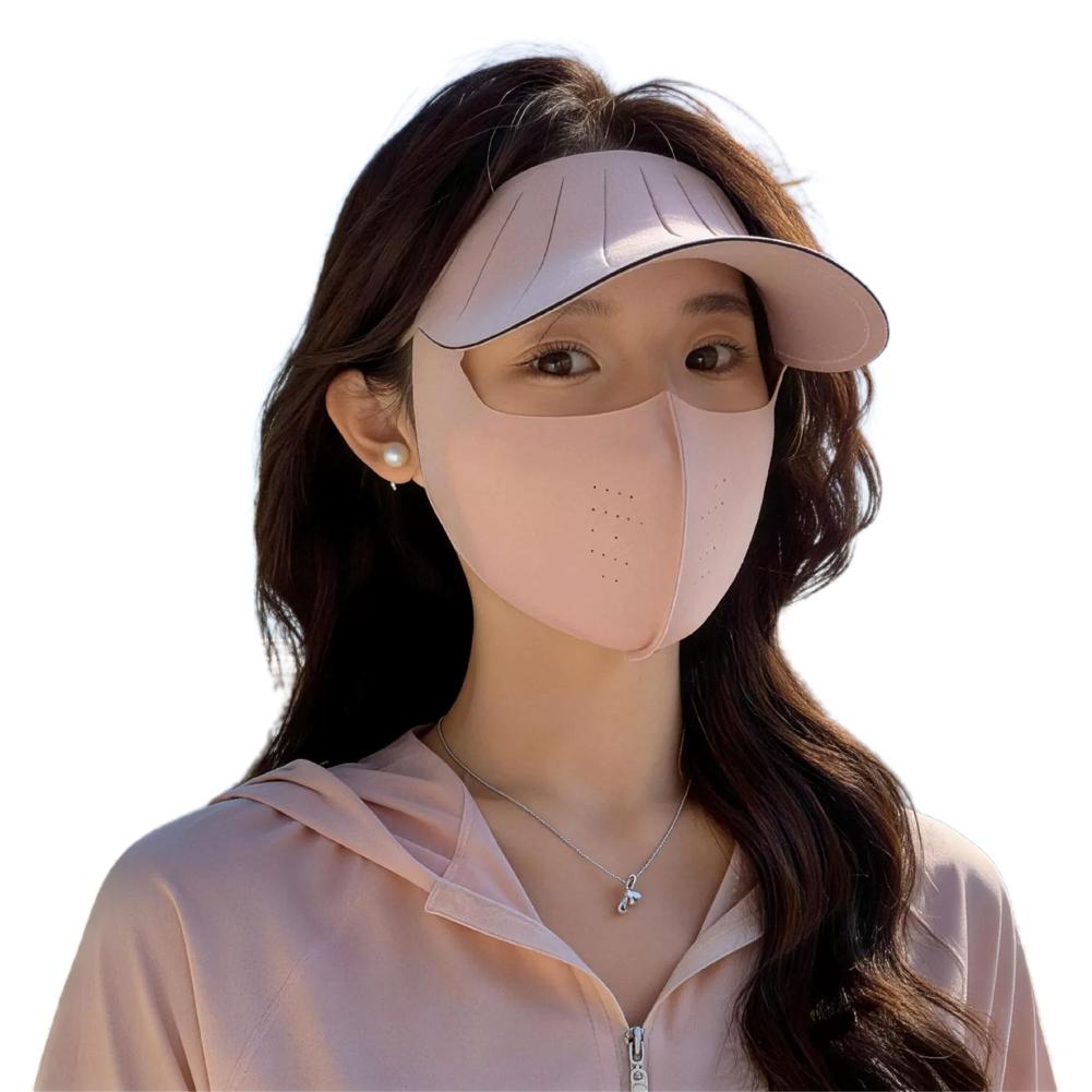 

2-in-1 Full Face Mask Sun Protection Hat Outdoor Breathable UV Protection Visor Face Cover for Women Travel Sun Guard рожевий