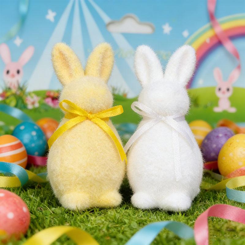 2 Stück Osterhase Beflockt Osterdekoration Niedlicher Hase Mehrfarbig Dopamin Schleife Hase Schreibtischdekoration Partygeschenk