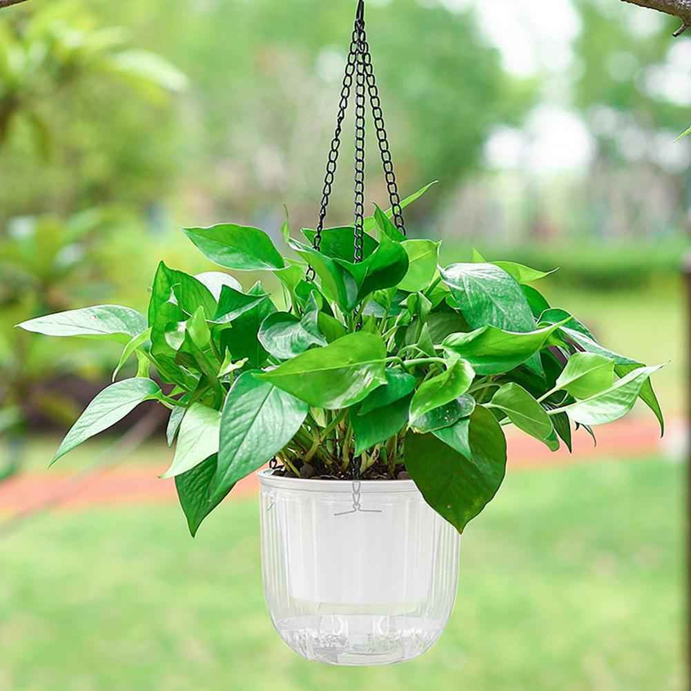 1 Set Hanging Flowerpot Self-Watering Visible Water Level Hanging Planter Pot Basket with Drainage Holes for Indoor Outdoor
