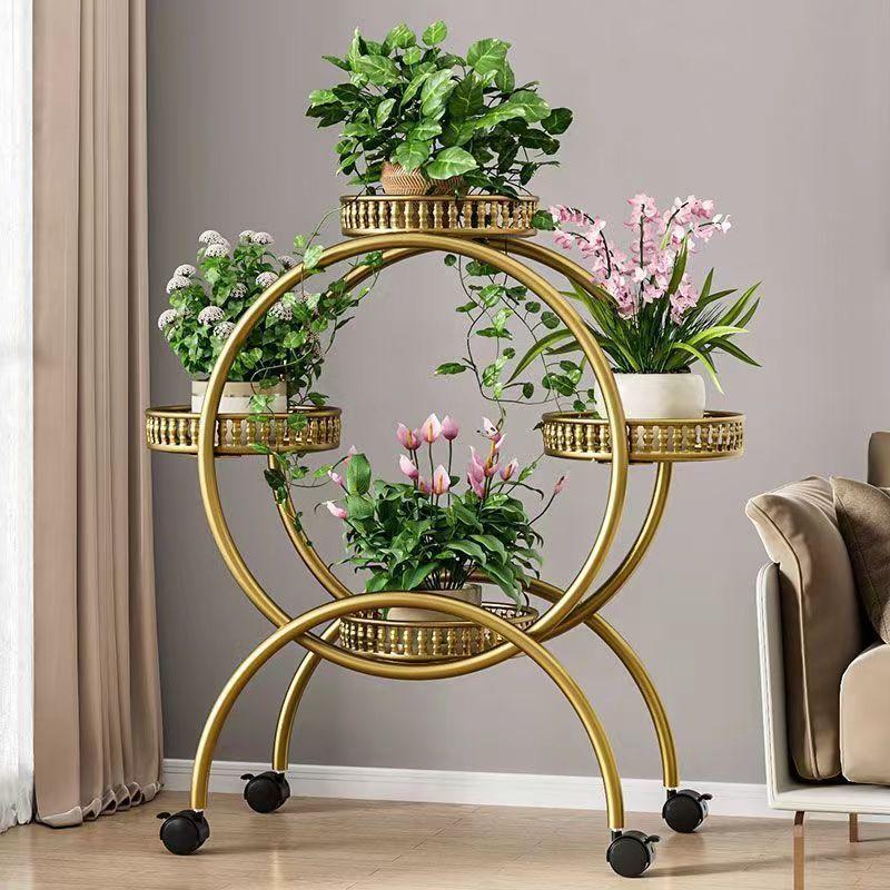 Floor Standing Mobile Plant Rack with Wheels Epipremnum Pot Stand Iron Multi-Layer Balcony Flower Shelf Storage Organizer