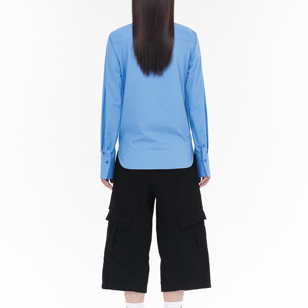WE11DONE Curved Hem Button Solid Color Long Sleeve Shirt Women shirts Blue WD-SH0-25-152-W-BL