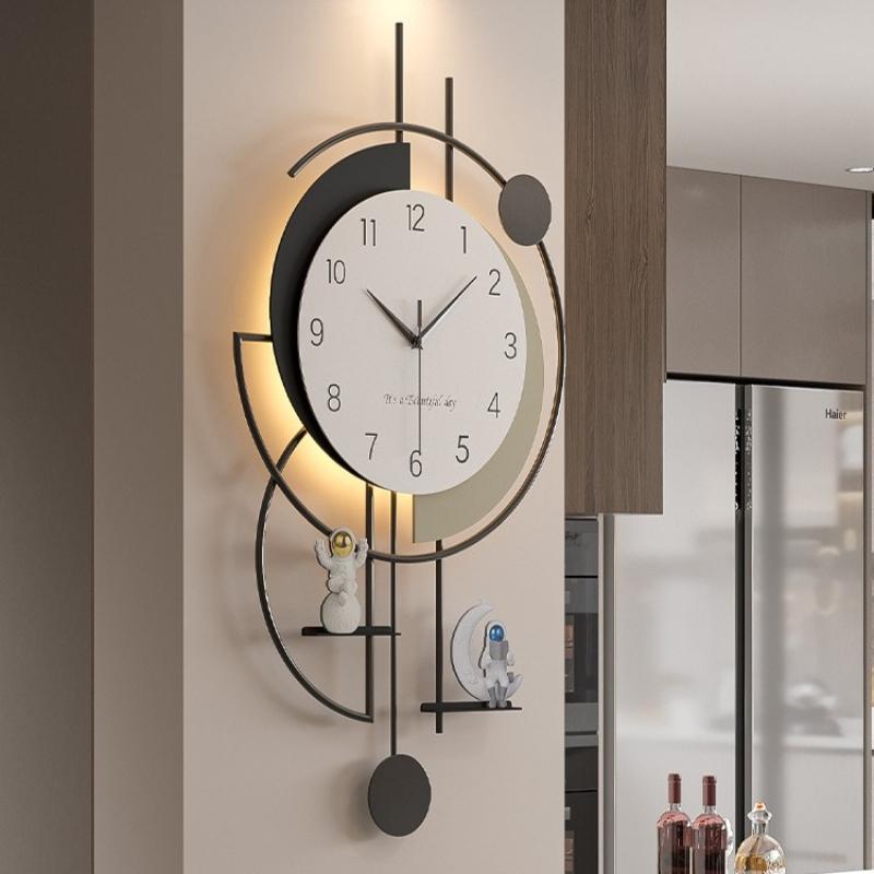 Modern Wall Clocks Living Room Silent Wall Watch Hall Voice-activated Light Clock with Ornament Home Decoration Accessories