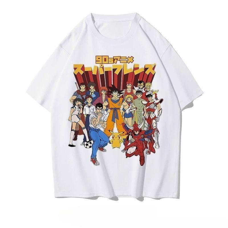 2025 Nostalgic Cartoon Character Dragon Ball Printed Short Sleeved Tshirt Men Retro Japanese Anime Tshirt Trend Loose Student S
