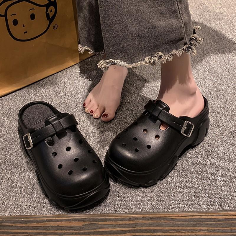 Women's Hole Shoes Thick Sole Slippers  Indoor Anti Slip Thick High Heels Sandals Summer Slippers Outdoor Beach Sandals