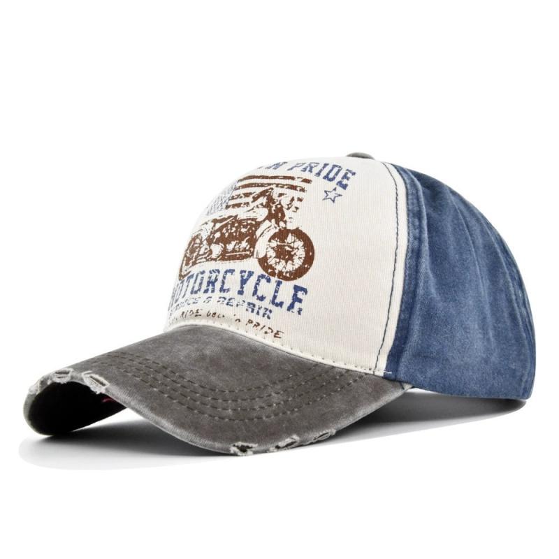 New Motorcycle Printing Baseball Cap Vintage Color Block Washed Cap Adjustable Dad Hats for Women Men