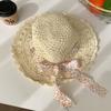 Floral Bow Woven Straw Hat Women'S Summer French Hollow Sunshade Sunscreen Hat Seaside Beach Vacation Sun Hat