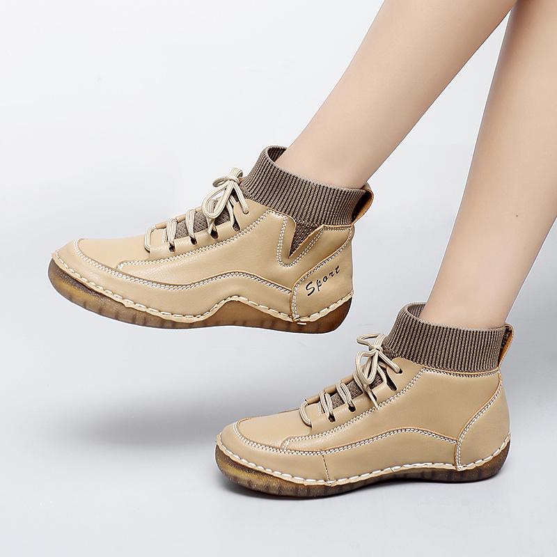 Women Hiking Shoes Driving Shoes High Top Beige Green Black Ankle Boots Casual Plus Size Outdoor Shoes