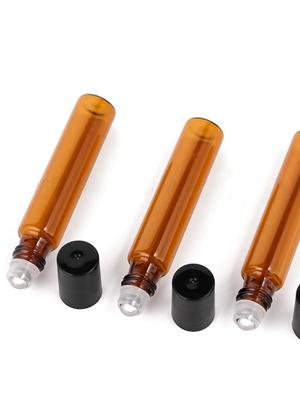 15 ks/balení 10ml jantarová skleněná roll-on lahvička pro lahvičky s esenciálními oleji s kuličkou kovová kulička Znovu plnitelné lahvičky Nádoby
