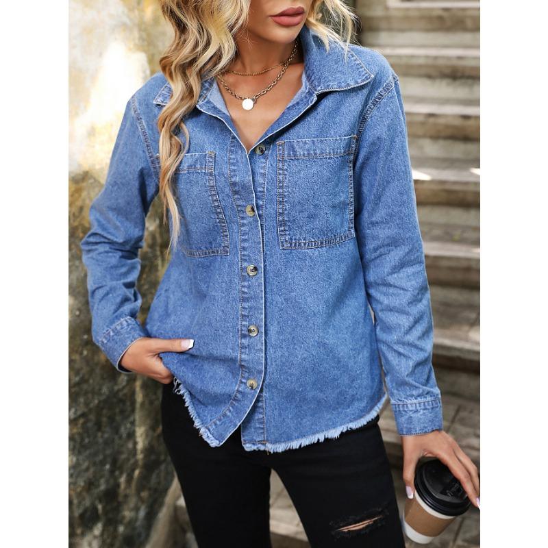 Women's European and American INS Loose Washed Blue Denim Shirt Jacket