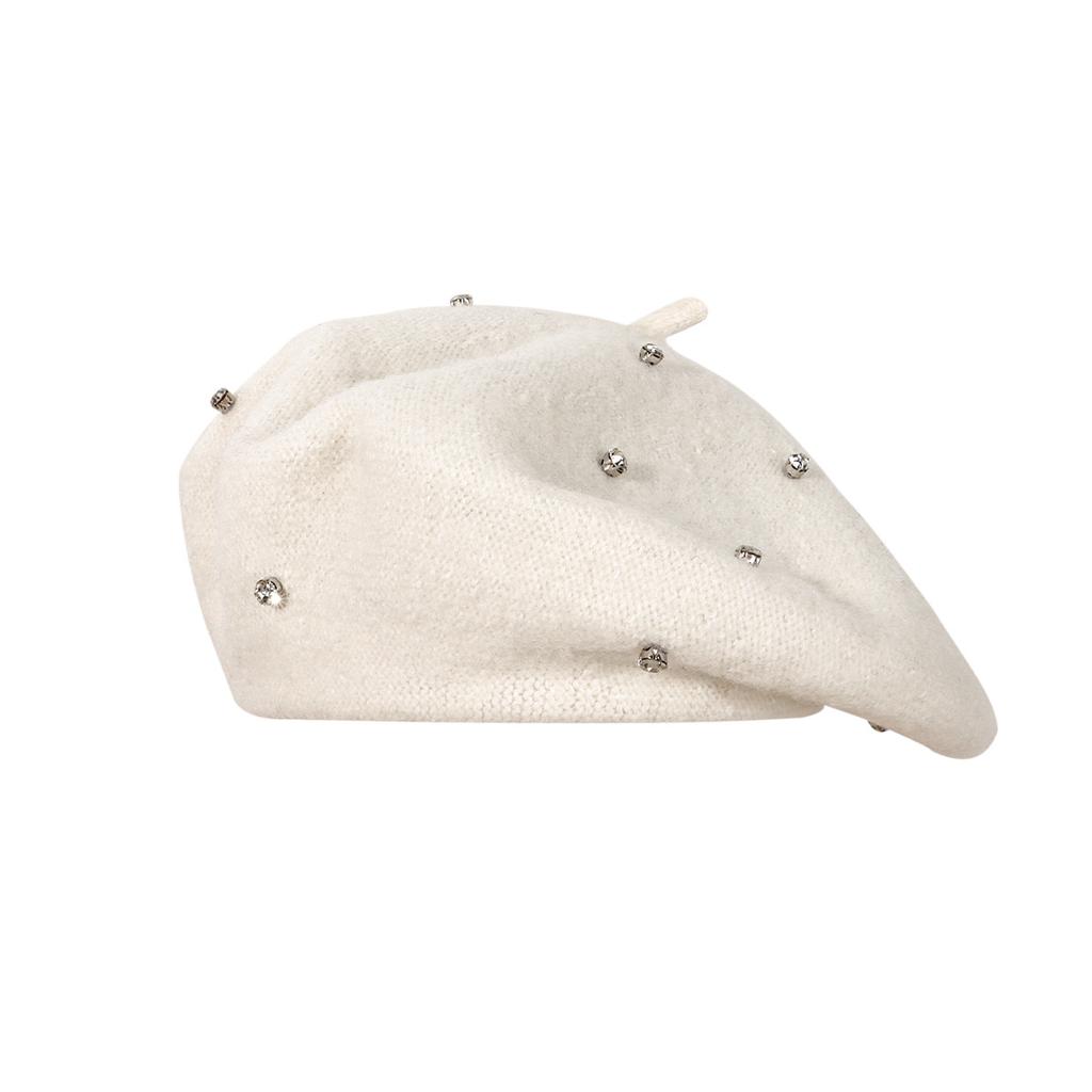 Women S Wool Beret Hat With Rhinestones Vintage Multi Color Face Slimming