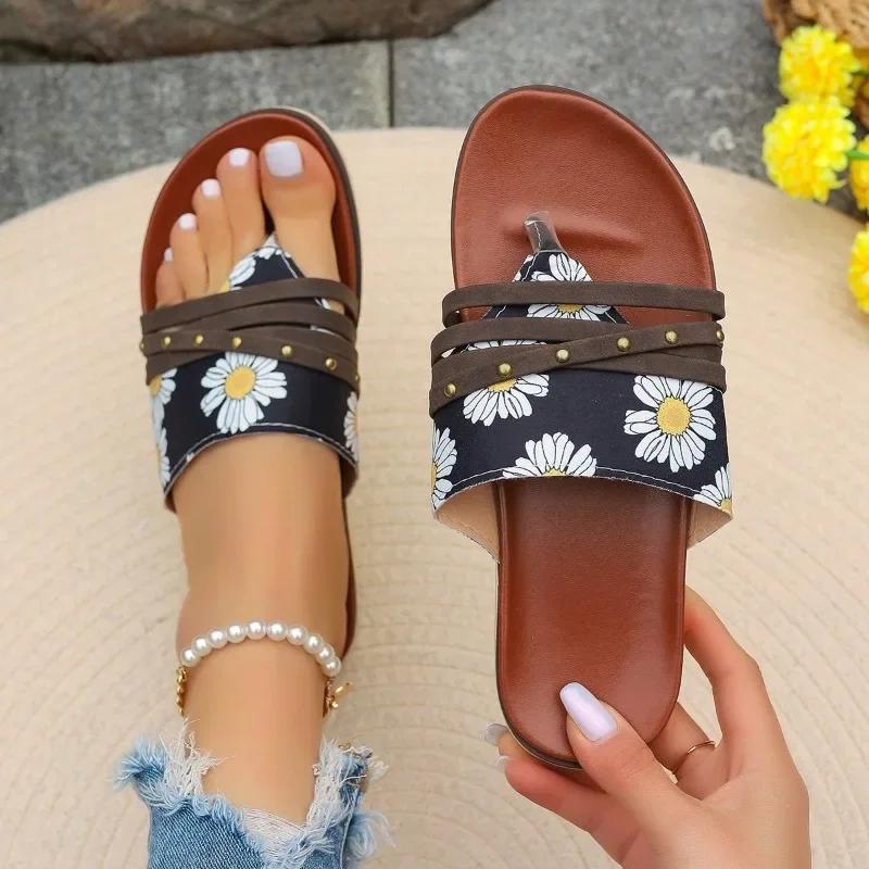 Women's Shoes New Promotion Flip-Toe Women's Slippers Summer Roman Mixed Color Outdoor Leisure Beach Flat Large Size Slippers
