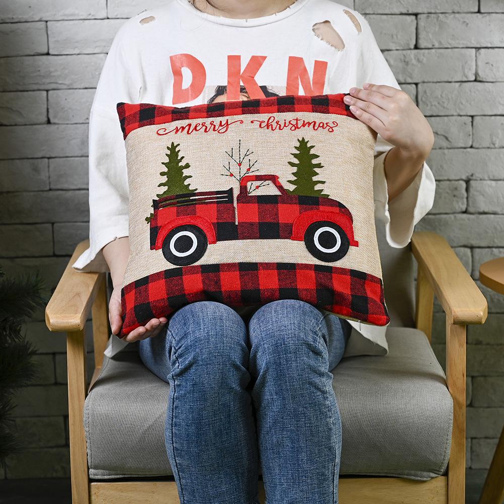 Red And Black Plaid Car Christmas Tree Pillow Cover For Christmas Decoration, Excluding Pillow Core Pillow Cover