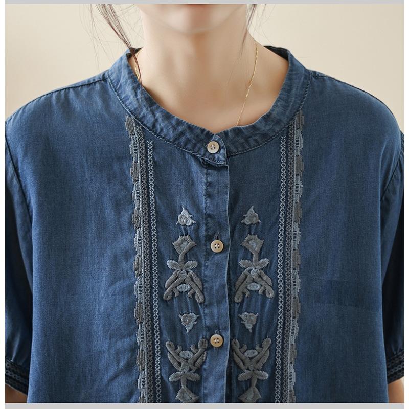 Dimanaf 2025 Summer Plus Size Women T-Shirts Denim Short Sleeve Vintage Tops Tees Loose Casual Shirt
