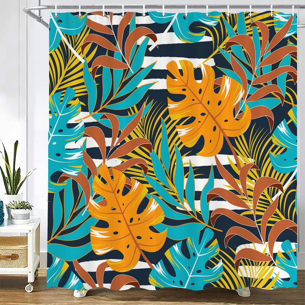 Modern Flowers Shower Curtains Waterproof Fabric Floral Bath Curtains For Bathroom Bathtub Large Wide Bathing Cover With Hooks