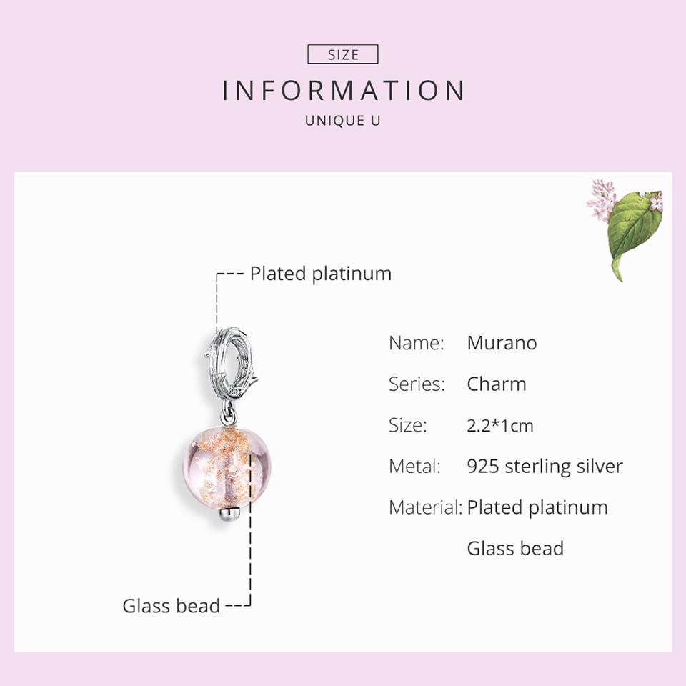 BAMOER 925 Sterling Silver Pink Animal Hot Ballon Murano Bead Pendant Charm Fit Original Bracelet