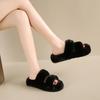 Fashion Women Thicken Plush Fur Slippers Winter Slip On Chunky Platform Loafers Mules Woman Thick Bottom Cotton Slipper Black Flip Flops