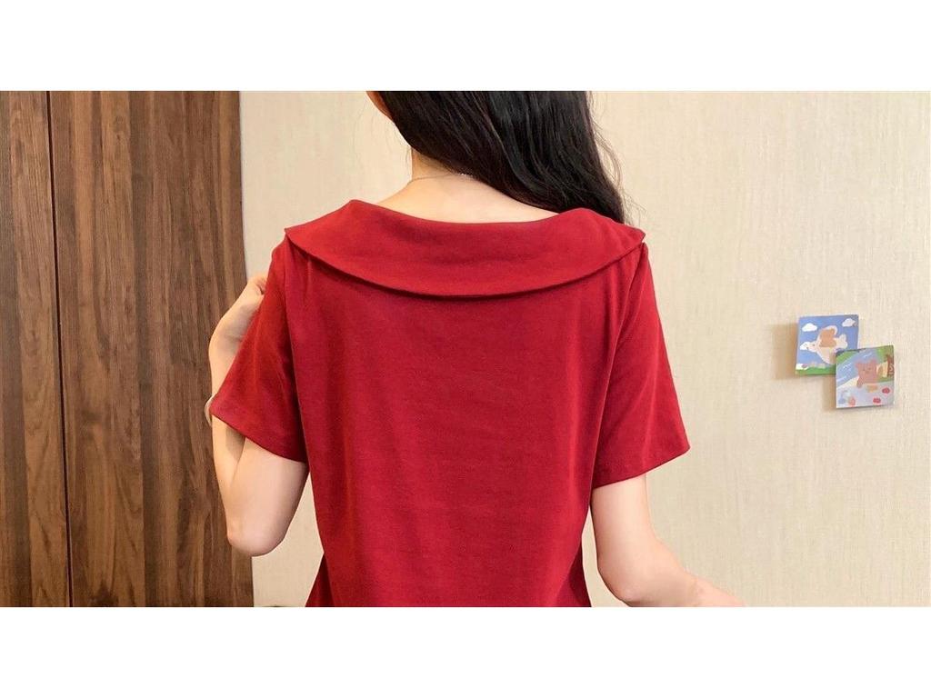 Navy Bow Collar Plus Size Short Sleeve T-Shirt - Women's Loose Fit Summer Top