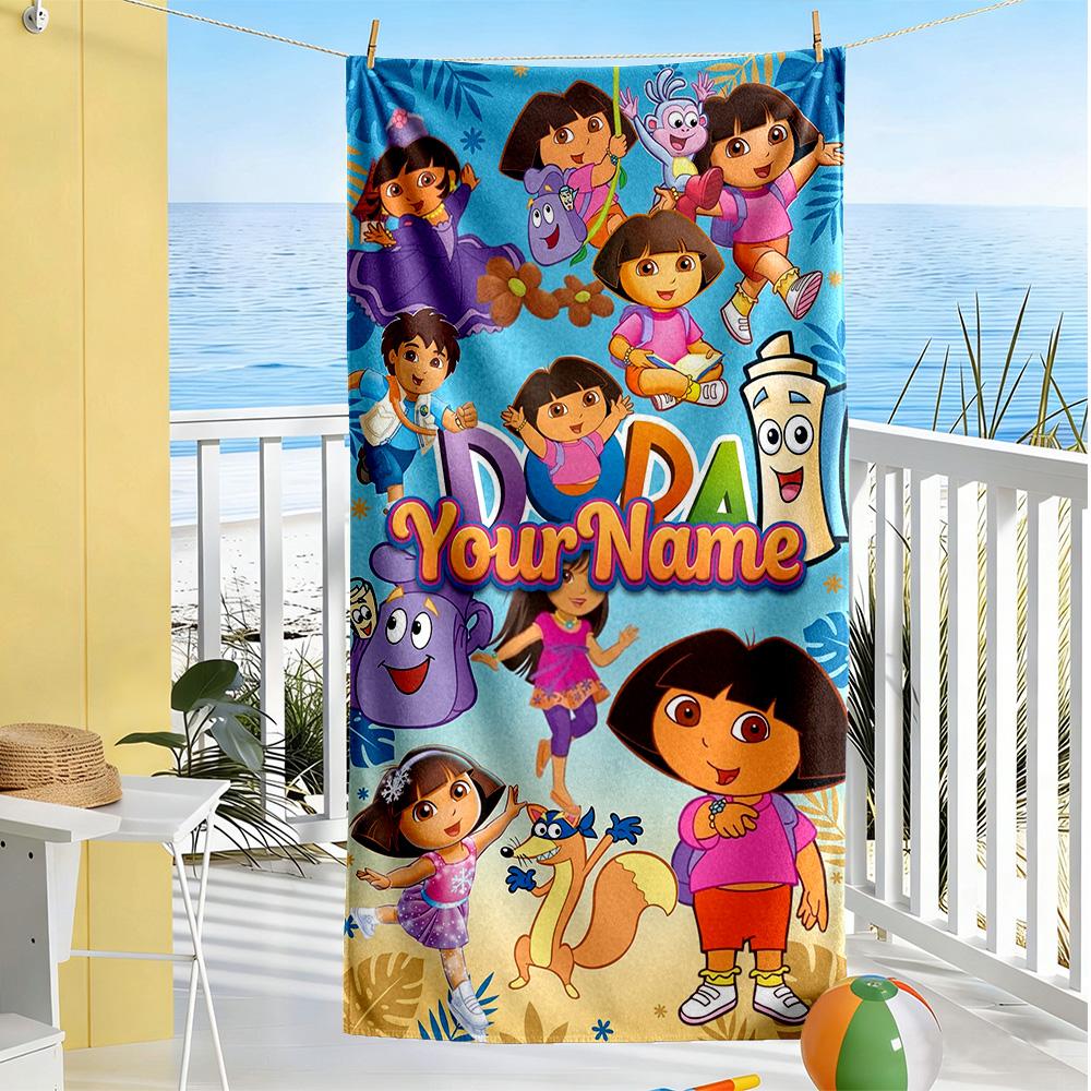 Dora Explorer Customized Name Beach Towel Soft Durable Quick-Dry Suitable for Swimming Gym Camping Yoga Vacation