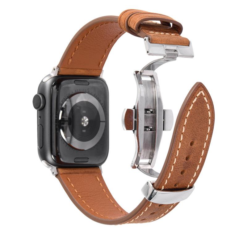 Luxury Genuine Leather Butterfly Buckle Strap for IWatch Serie 3 4 5 6 Se 7 BandFor Apple Watch 38MM 40MM 42MM 44MM