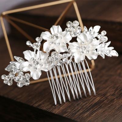 Headdress Rhinestone Hairpin Gold Silver Color Flower Hairclip Elegant Bridal Hair Comb  Brides