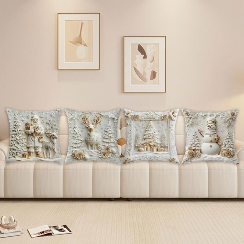 Soft Santa Christmas Pillow Cover For Festival Home Decoration And Holiday Couch Bedroom Accessories