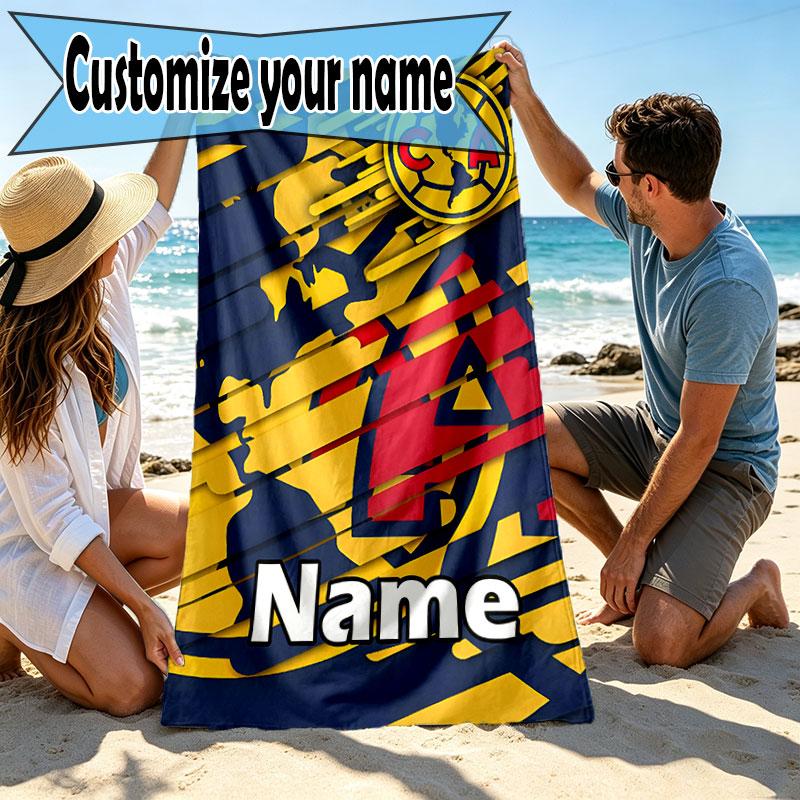 Custom Name Personalized Club America Print Beach Towel, for Trip Camping Beach Party Home Decor, Birthday Gift for Family & Friends