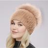 Nové Dámské Zimní Luxusní Čepice z pravé Rex Králičí kožešiny Pletená Rexová králičí kožešinová čepice Top Přírodní Liščí kožešina Čepice Originální Liška Čepice Beanies