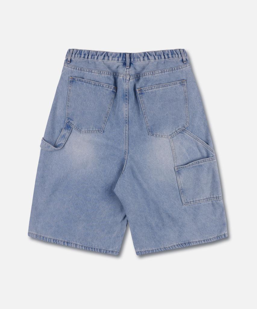 NP STUDIO Multi-Pocket Carpenter Bermuda Washed Wide Denim Pants Light Blue