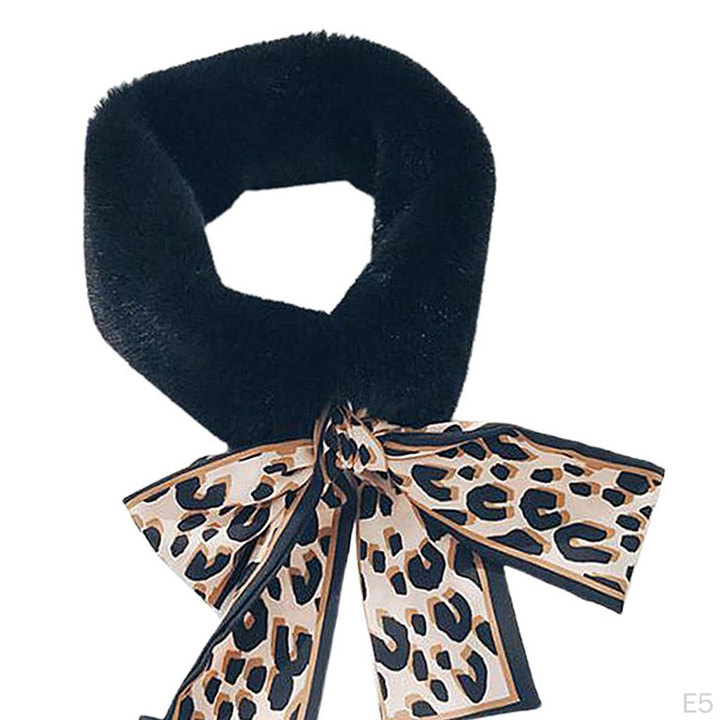 Scarf - Plush Leopard Ribbon Scarves for Winter Coat, Sweater, Blouse Shirt