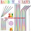 Rainbow Straws Stainless Steel Drinks Straw Metal Drinking Cleaner Reusable Barr